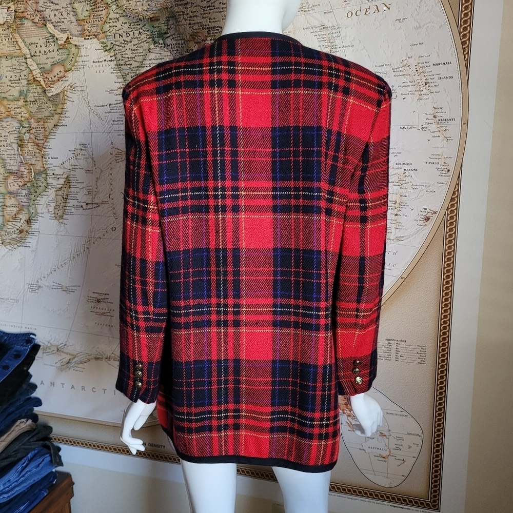 Liz Claiborne vintage wool red plaid blazer gold buttons 80's office preppy 10 - Picture 2 of 10
